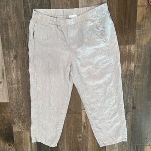 J.Jill Love Linen Capri Cropped Pants Light Gray Elastic Waist Womens Size Small